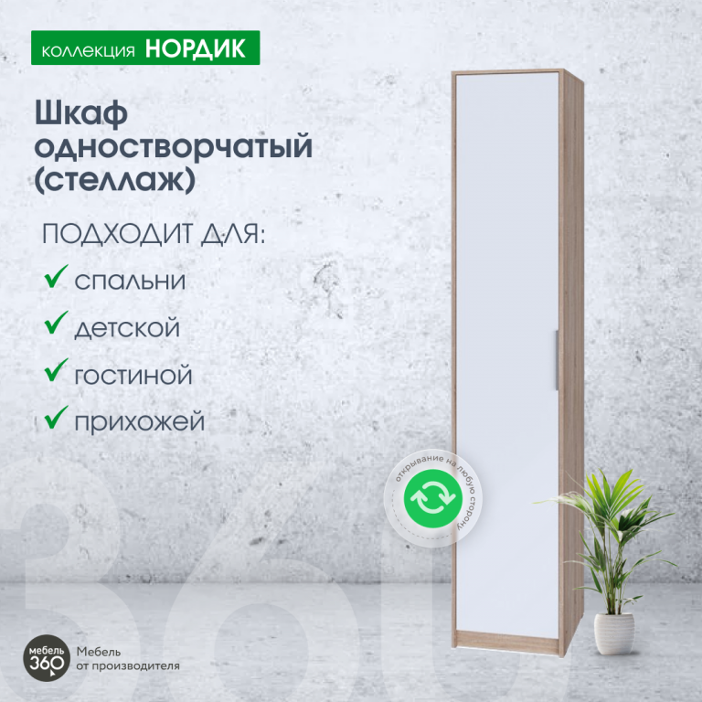 Шкаф одностворчатый исп.2 Нордик Дуб сонома/ Белая Аляска купить