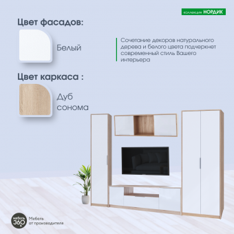 Гостиная Нордик Дуб сонома/ Белая Аляска купить