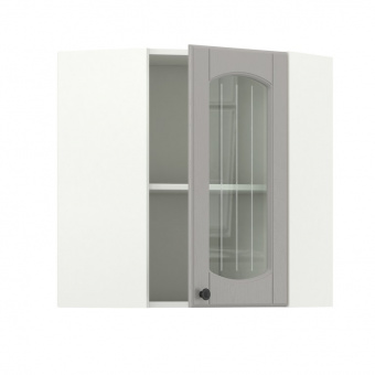Шкаф навесной угловой с витриной Кантри ВУ600С Белый/ Ясень серый купить