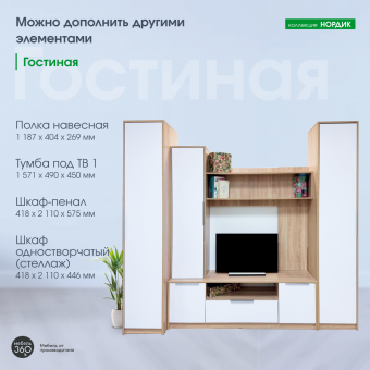 Шкаф - пенал Нордик Дуб сонома/ Белая Аляска купить